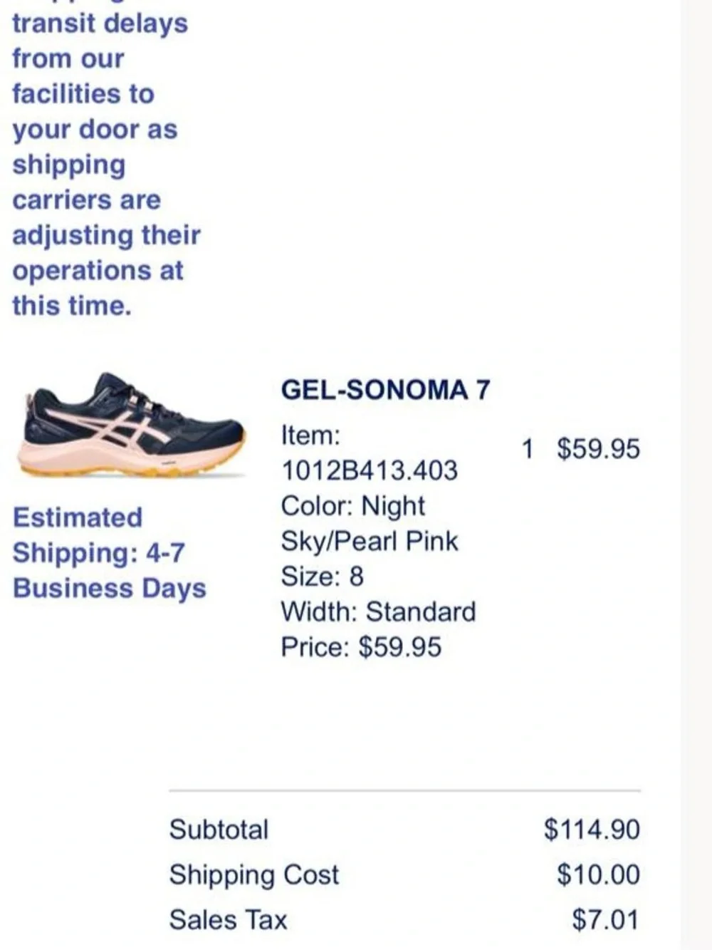 Asics Navy/Pearl Pink Running Shoes